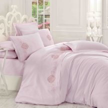 Свадебное розовое постельное белье из сатина с кружевом «ANTONIA», евро