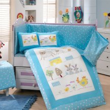 Детское постельное белье «ZOO» с одеялом, голубое, поплин для новорожденных