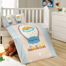 Натуральное детское постельное белье с одеялом «BAMBAM» голубого цвета, поплин