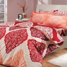 Красное постельное белье из поплина «AMANDA» с орнаментом в виде ромбов, полутороспальное