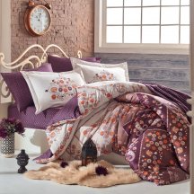 Коричневое постельное белье с цветами «SANCHA» из сатина, евро, необычное
