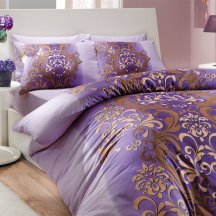 Красивое семейное постельное белье с восточным узором «ALMEDA», ранфорс, фиолетовое