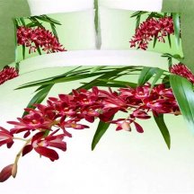 Натуральное кпб сатин 2 спальный 50*70 (красные цветы на ветке)