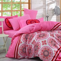 Красивое постельное белье из поплина «SILVANA», евро размер, цвет розовый