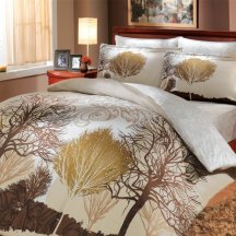 Красивое кремовое постельное белье «INFINITY» из сатина с принтом деревьев, полутороспальное