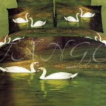 Кпб сатин 2 спальный (лебеди на озере)