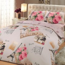 Розовое постельное белье из ранфорса «PARIS» (Париж), полутороспальное, оригинальное