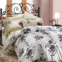 Оригинальное бежевое постельное белье из поплина «CARMEN» с цветочным принтом, полутороспальное