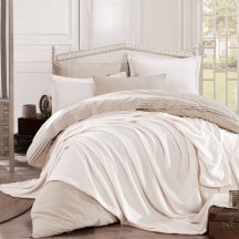 Натуральное полутороспальное постельное белье с покрывалом «NATURAL», поплин, кремового цвета