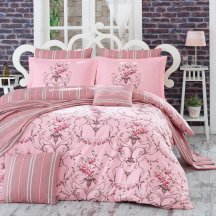 Натуральное постельное белье «ORNELLA» из поплина, евро размер, розовое