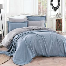 Полутороспальное постельное белье с покрывалом «NATURAL», поплин, голубого цвета, натуральное