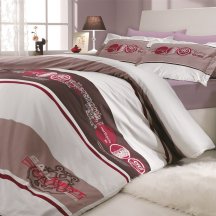 Натуральное постельное белье из поплина «ROTA», двуспальное, бордового цвета