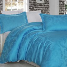 Светлое постельное белье из бамбука «DIAMOND FLOWER», бело-голубое, евро