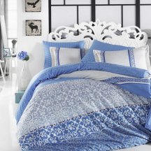 Красивое постельное белье из сатина «LAURA», синее, евро