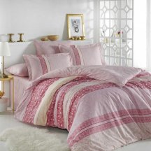 Светлое постельное белье с орнаментом «EMMA» в розовом цвете, евро, материал поплин