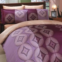 Натуральное фиолетовое постельное белье «GRIS» из сатина, евро, фракталы