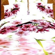 Кпб сатин Евро 2 наволочки (цветы вишни) на свадьбу