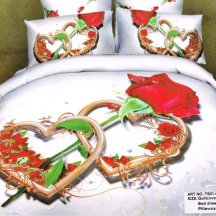 Полуторное постельное белье сатин 70*70 (два сердца и роза)