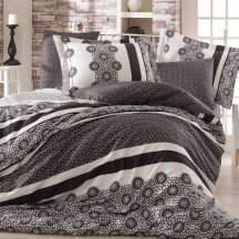 Семейное постельное белье «LISA» из сатина, черно-белое, темное