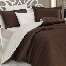 Красивое евро комплект постельного белья «DAMASK», коричневый с кремовым, сатин-жаккард