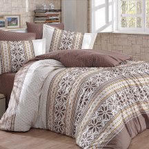 Оригинальное постельное белье «CARLA» коричневое с орнаментом, поплин, полуторспальное