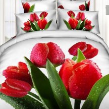 Кпб сатин 1,5 спальный (букет красных тюльпанов), натуральное