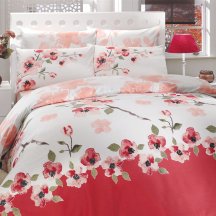 Красное постельное белье из ранфорса с цветочным принтом «ROSALINDA», евро макси