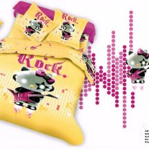 Натуральное двуспальное постельное белье сатин 70*70 (Hello Kitty Rock)