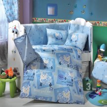 Детское постельное белье голубого цвета с покрывалом «LITTLE SHEEP», поплин для новорожденных