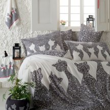Красивое серое постельное белье JAZZ с кошками, евро