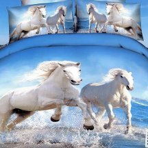 Постельное белье TS05-840 семейное 2 наволочки (белые лошади), натуральное