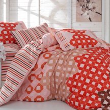 Красивое красное постельное белье «MARSELLA» с геометрическим узором и полосами, поплин, двуспальное