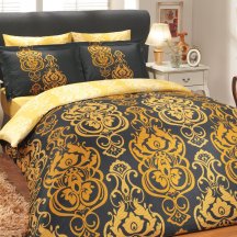 Натуральное постельное белье «MONART» из сатина, полуторное, черное с золотом
