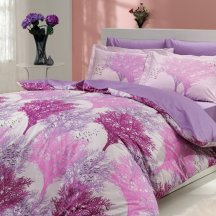 Натуральное постельное белье из поплина «JUILLET» цвета фуксия с силуэтами деревьев, евро размер