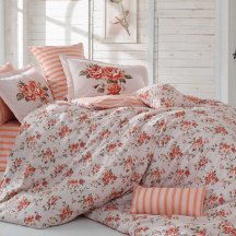 Необычное постельное белье из поплина «FLORA» персиковое с цветочным принтом, полутороспальное