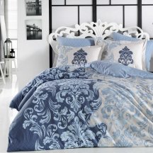 Натуральное постельное белье из поплина «MIRELLA» синего цвета, евро размер