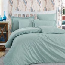 Красивое семейное постельное белье «STRIPE» мятного цвета, сатин-жаккард