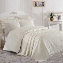Кремовое элитное постельное белье с покрывалом «ELITE SET» NEW из сатина, евро