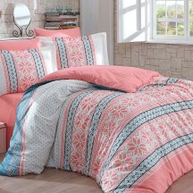 Светлое постельное белье «CARLA» персиковое с орнаментом, поплин, полуторспальное