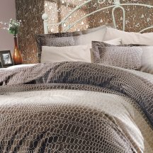 Коричневое постельное белье из поплина «ESTELA» с рисунком под натуральную кожу, полутороспальное, светлое