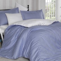 Евро комплект постельного белья «DAMASK», белый с синим, сатин-жаккард, красивое
