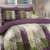 Натуральное фиолетовое постельное белье в полоску, полутороспальное