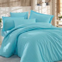 Семейное постельное белье «STRIPE» голубого цвета, сатин-жаккард