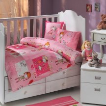 Розовое постельное белье «CITY GIRL» из поплина, детское для новорожденных