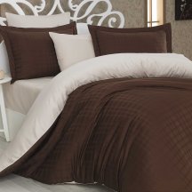 Красивое коричнево-кремовое постельное белье «EKOSE» из сатин-жаккарда, семейное