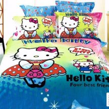 Натуральное кпб сатин Евро 2 наволочки (Hello Kitty)