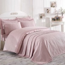 Розовое постельное белье с покрывалом «ELITE SET» NEW из сатина, евро