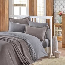 Полутороспальное постельное белье с покрывалом «NATURAL», поплин, серого цвета, оригинальное