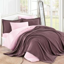 Розовое постельное белье с покрывалом и кружевом «NATURAL», поплин, евро