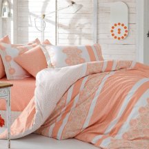 Постельное белье из поплина «LISA» персикового цвета с цветочным орнаментом, семейное, светлое